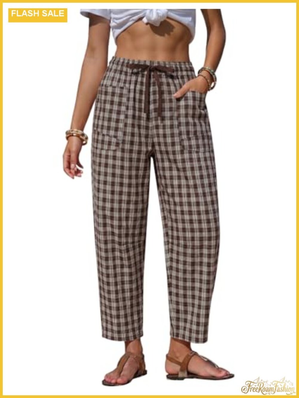 Women's Barrel Leg Casual Pants Wide Leg Cropped with Pockets
